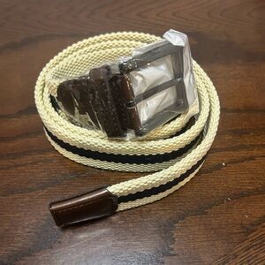 Boston Scott Golf Mens Belt Size 36 Brown Leather and Canvas Silver Tone Buckle